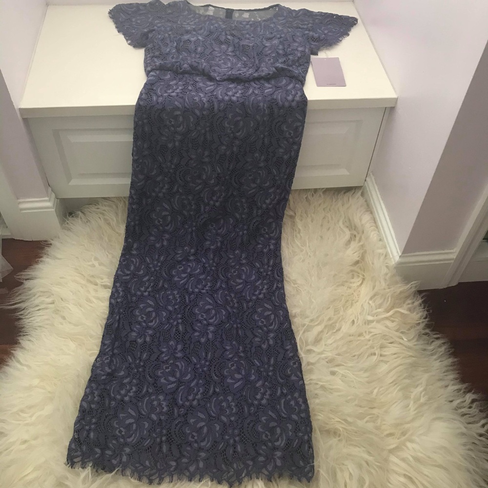 JS COLLECTIONS Short Sleeve Illusion Lace Gown - Picture 3 of 10